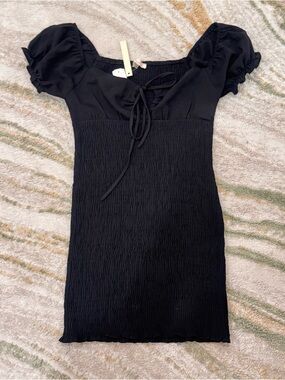 Black Puff Sleeve Smocked Mini Dress Size Small